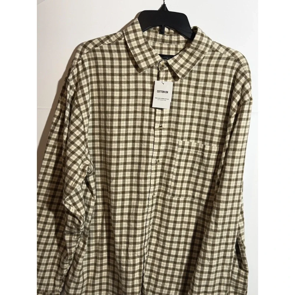 Cotton on Men's Tribeca Oversized Long Sleeve Shirt Stone Mini Check L - Picture 6 of 16